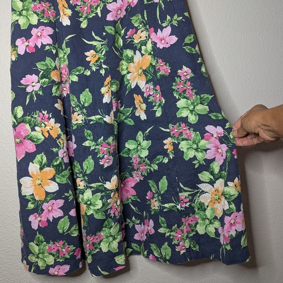 Old Navy Womens Blue Linen Blend Cottagecore Floral Midi Fit & Flare Dress LP - Picture 3 of 9